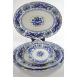 Victorian Minton graduated set of three meat plates & two side plates, in 'Chinese dragon & bird' pa