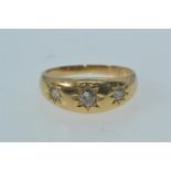 Gold & three diamond ring, hallmarked Birmingham 1904, gold mark rubbed but tests positive for 18ct