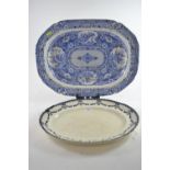 Early C19th Spode blue and white 'Net' pattern meat plate, impressed & printed mark, 54 x 41cm, toge