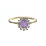 9ct gold, amethyst & diamond cluster ring, size M, gross weight 1.45 grams