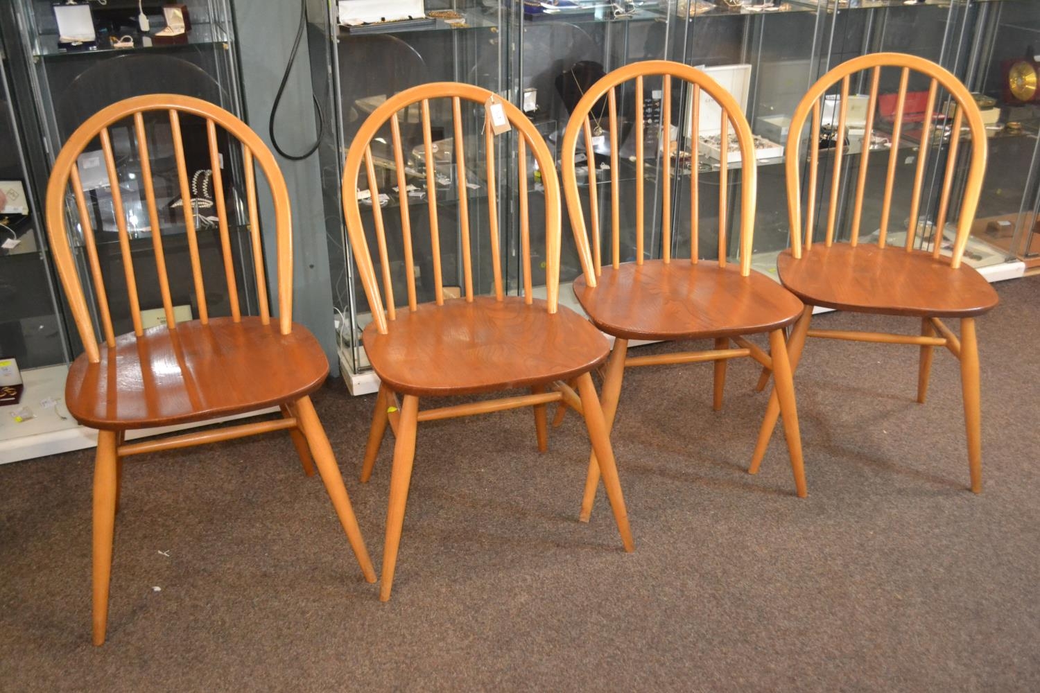 Set of four Ercol stickback windsor chairs 