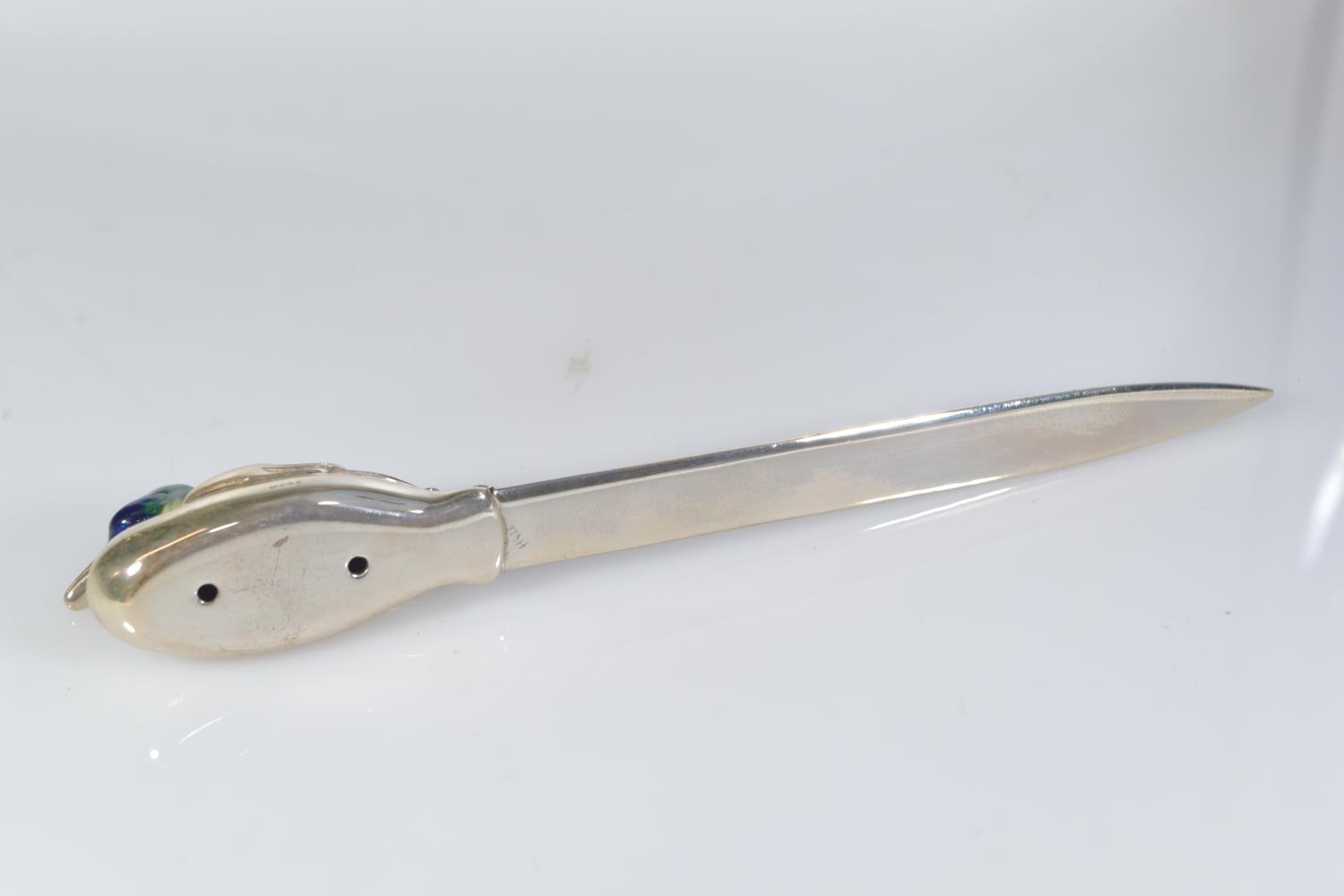 Silver letter opener with enamelled duck handle, with import hallmark for Mark Houghton Ltd, Sheffie - Image 3 of 3