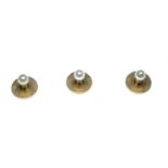 Set of three 18ct gold & cultured pearl dress studs, gross weight 3.7 grams, with a fitted box