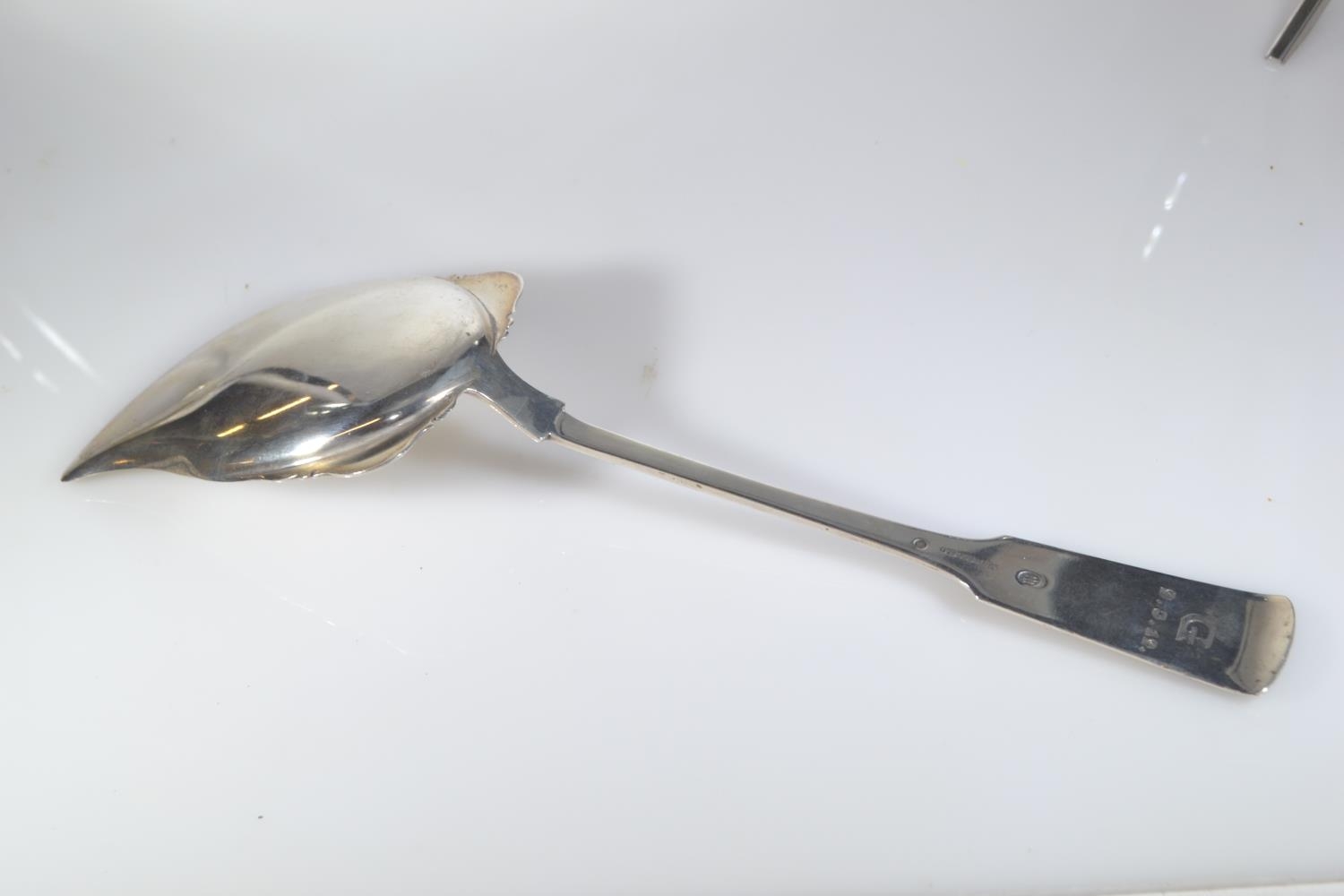 Danish silver serving spoon, maker Christian F. Heise (1904-1932), initial & date to reverse of hand - Image 2 of 5