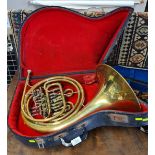 Four valve double French Horn, L56 x H38cm, with hard case