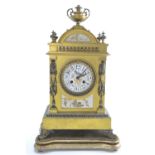 C19 French brass clock, movement signed 'AB' for Achille Brocot, with enamel bird detail & fluted fi