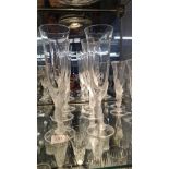 Faberge 'Kissing Snow Doves' glasses, comprising; six champagne flutes and seven cordial glasses