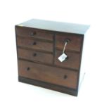 Six drawer apprentice chest of drawers with burr walnut veneer, w30 x d17.5 x h29cm