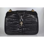Vintage Gucci black crocodile handbag, circa 1970, push button clasp, probably 1970's, labelled insi