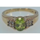 9ct gold, peridot & white stone ring, size Q, 3.6 grams