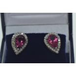 Pair of diamond & tourmaline cluster earrings, mounts unmarked with 9ct gold marked butterflies, len