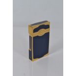 S.T. Dupont Laque de Chine dark blue & gold plated lighter, serial number 1A7DD26, with leather ligh
