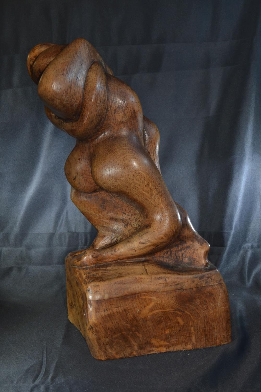 Bog oak carved wrestlers, signed Ashley to base. H41cm  - Image 2 of 7