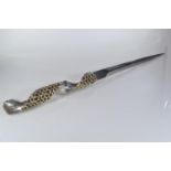 Silver parcel-gilt letter opener by Stuart Devlin, London 1971, with a spiral twist textured handle,