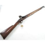 Tower type replica flintlock muzzleloader rifle. Marked 'Tower' with engraved crowned monogram. Smoo