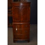 Bow fronted drinks cabinet with faux lower drawers. Width 55cm x depth 44cm x height 132cm.