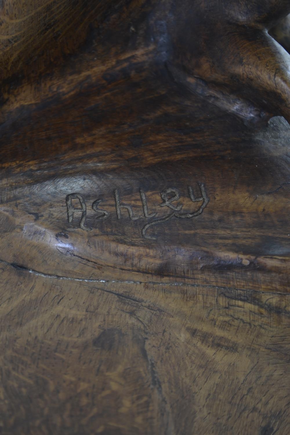Bog oak carved wrestlers, signed Ashley to base. H41cm  - Image 7 of 7