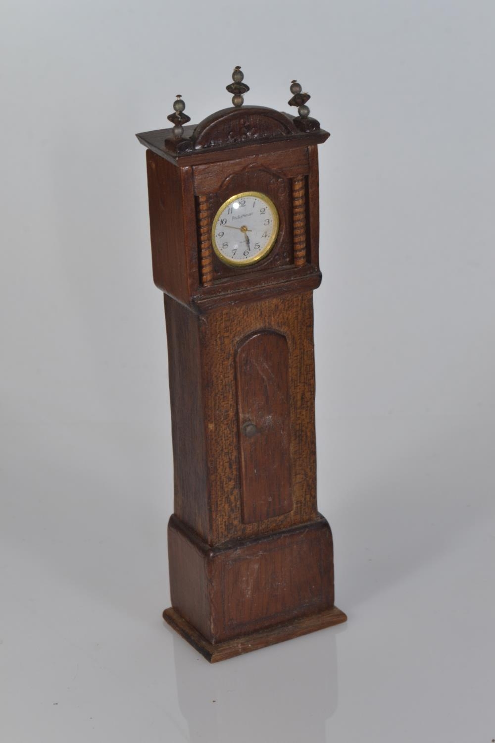 Collection of wooden dolls house furniture including a tambour knee hole desk, a grandfather's clock - Image 7 of 9