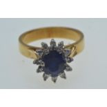 18ct gold, sapphire & diamond cluster ring, size O, 5.9 grams