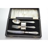 Cased HM silver christening set, various makers and dates including A. L. Davenport, Birmingham, 192