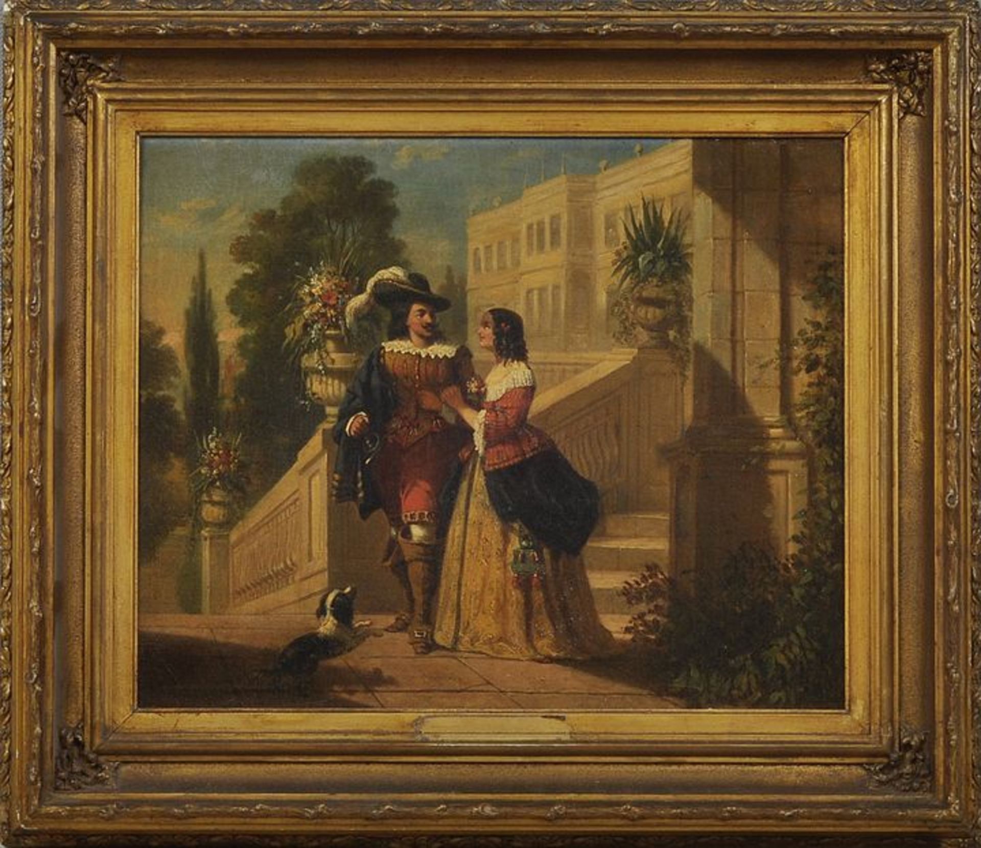 Schwind, Edouard, Paar in Renaissancekostüm / Painting, Couple in Renaissance costumes - Bild 2 aus 3