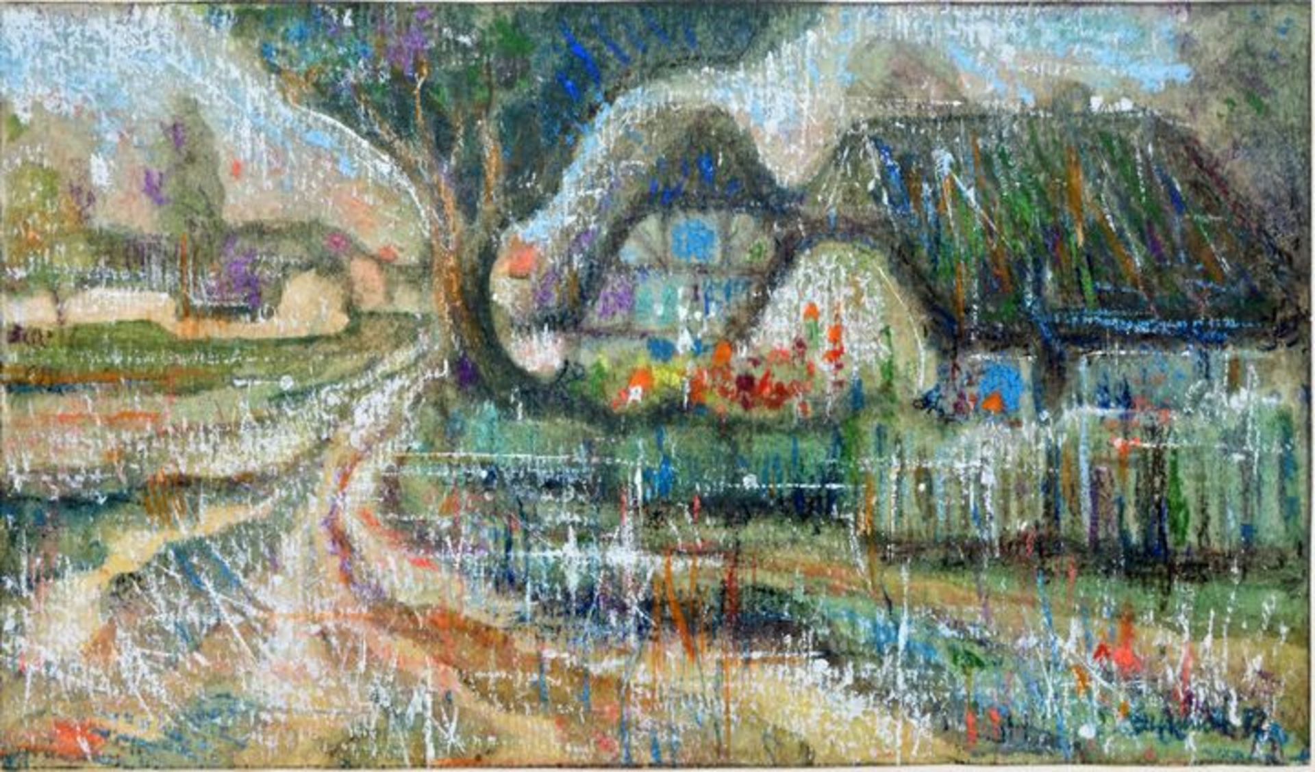 Schmidt, Klaus (?), Spreewaldhäuser / Mixed media, village scene