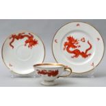 Gedeck Roter Drache/ tea cup, saucer, plate red dragon pattern