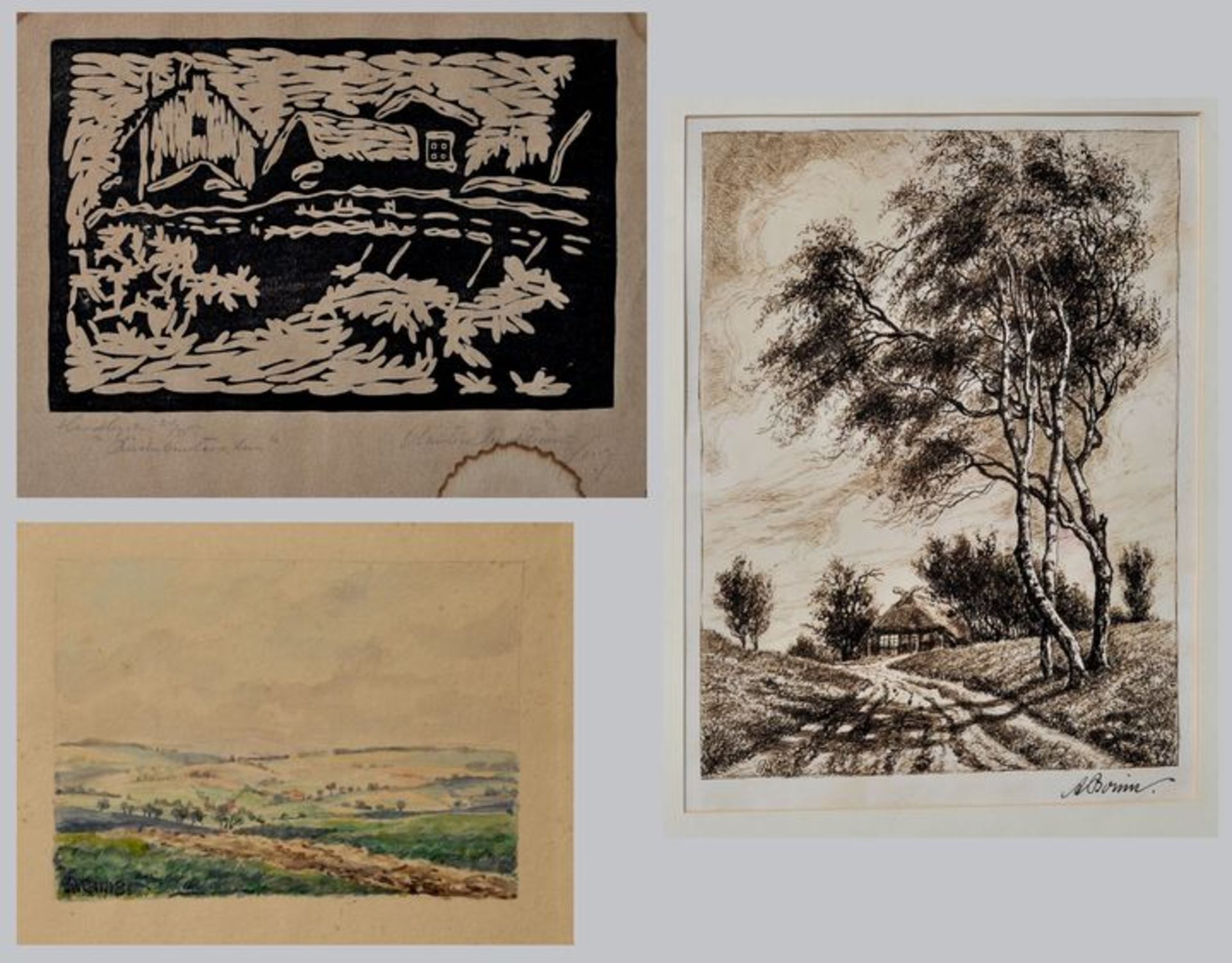 Konvolut 3 Landschaften / Three landscapes, Etching & Water colour