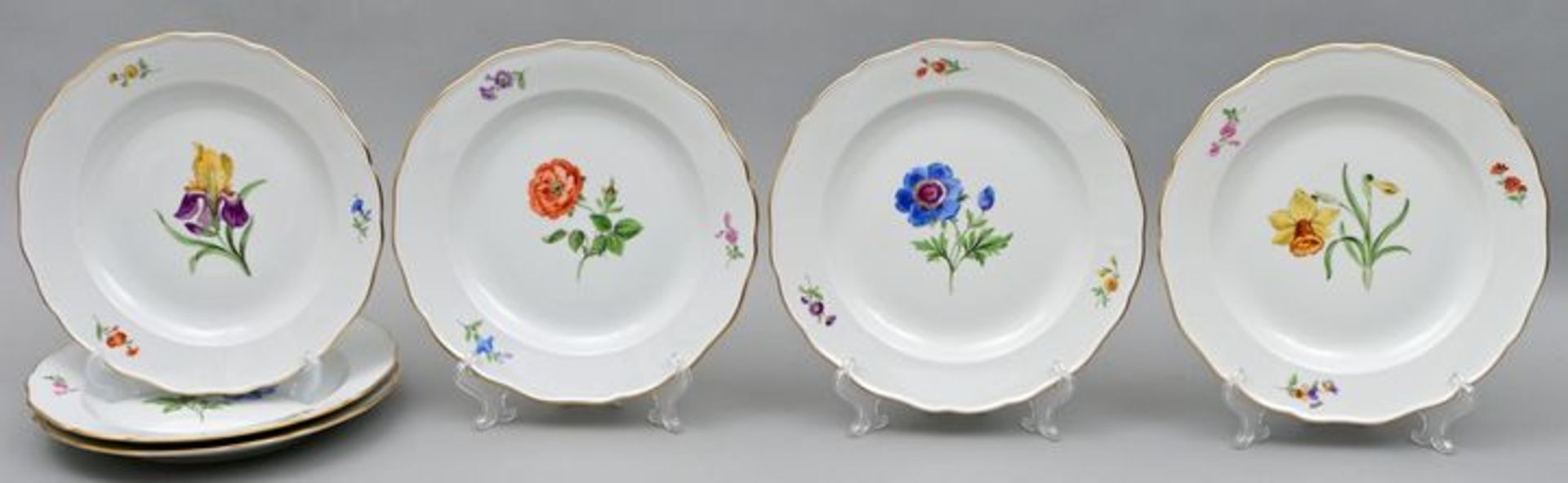 Sechs Teller Bunte Blume/ six plates Meissen