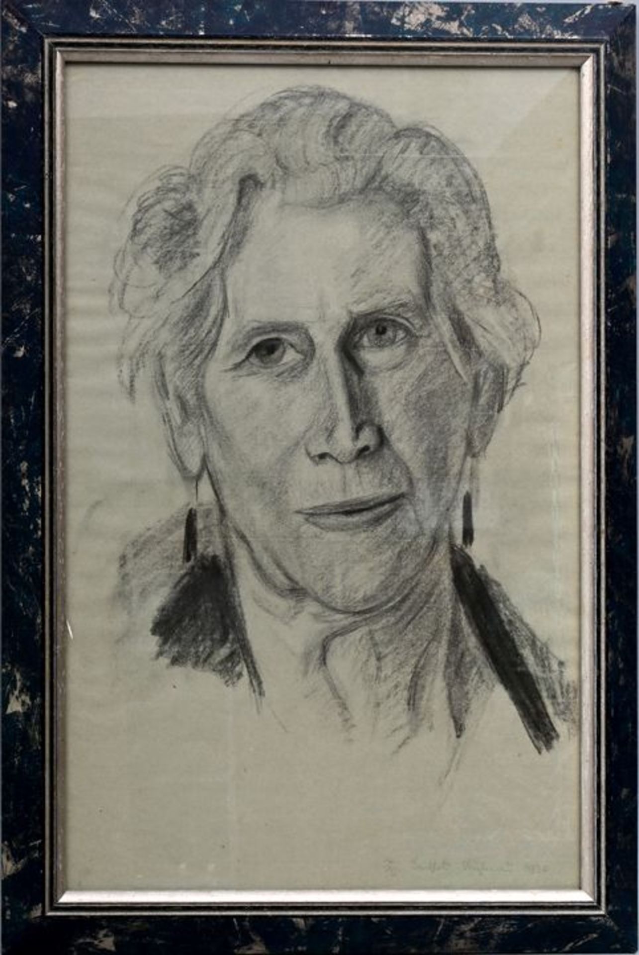 Buchenau Franz Berthold, Damenbildnis Zeichnung "Damenbildnis" / portrait of an older lady - Image 4 of 5