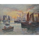 Pottier, Gaston, Gemälde "Segelboote im Hafen" / Evening atmosphere, painting