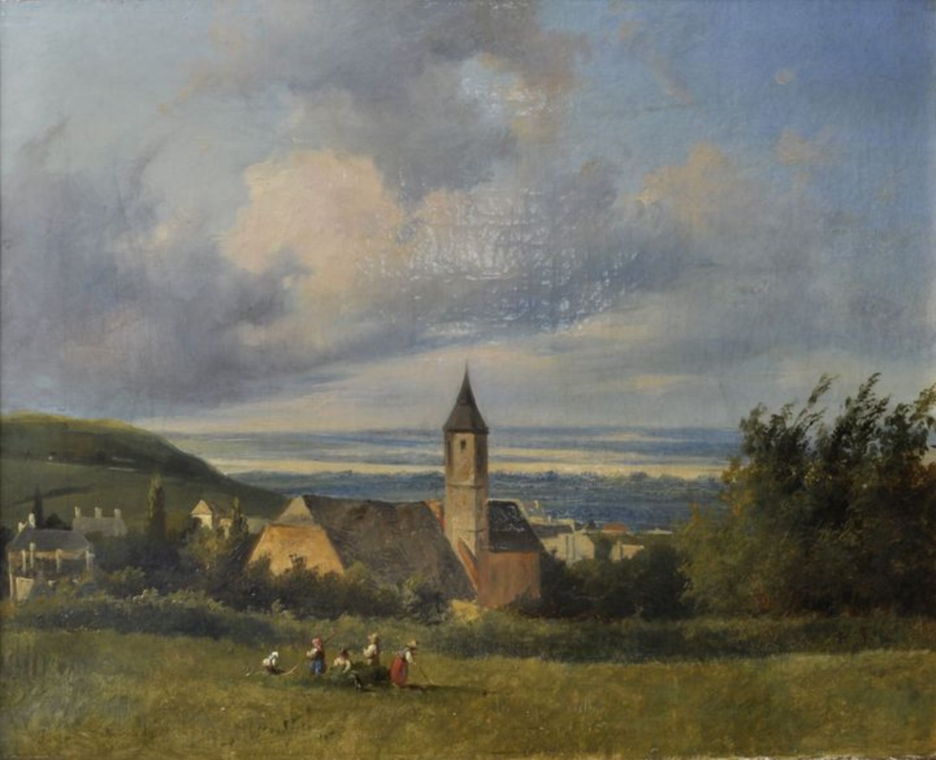 Schönleber, Gustav (?), Landschaft mit Kirche / Landscape with church