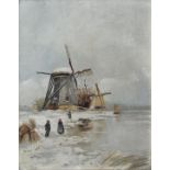 unbek. Gemälde "Windmühle im Winter" / unknown, dutch winter landscape