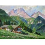 Gemälde Alpenlandschaft, J. Carlé / Alpine landscape