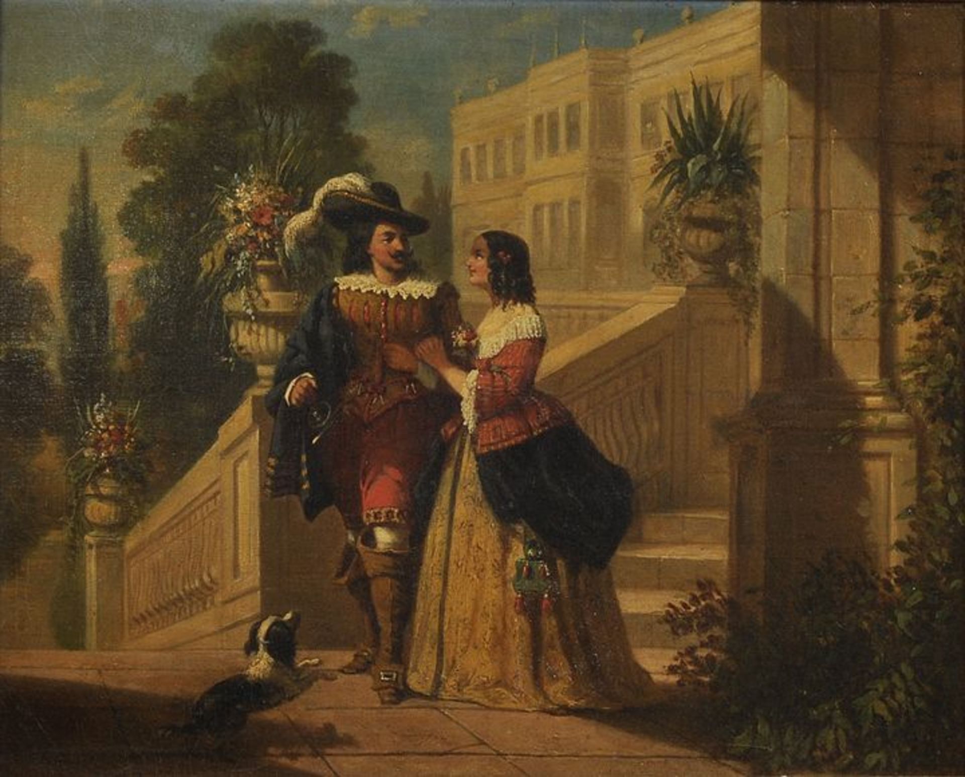 Schwind, Edouard, Paar in Renaissancekostüm / Painting, Couple in Renaissance costumes