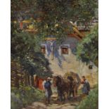 Nordegg, H., Sonnige Lichterstimmung / Sunny light atmosphere in front of a farmhouse