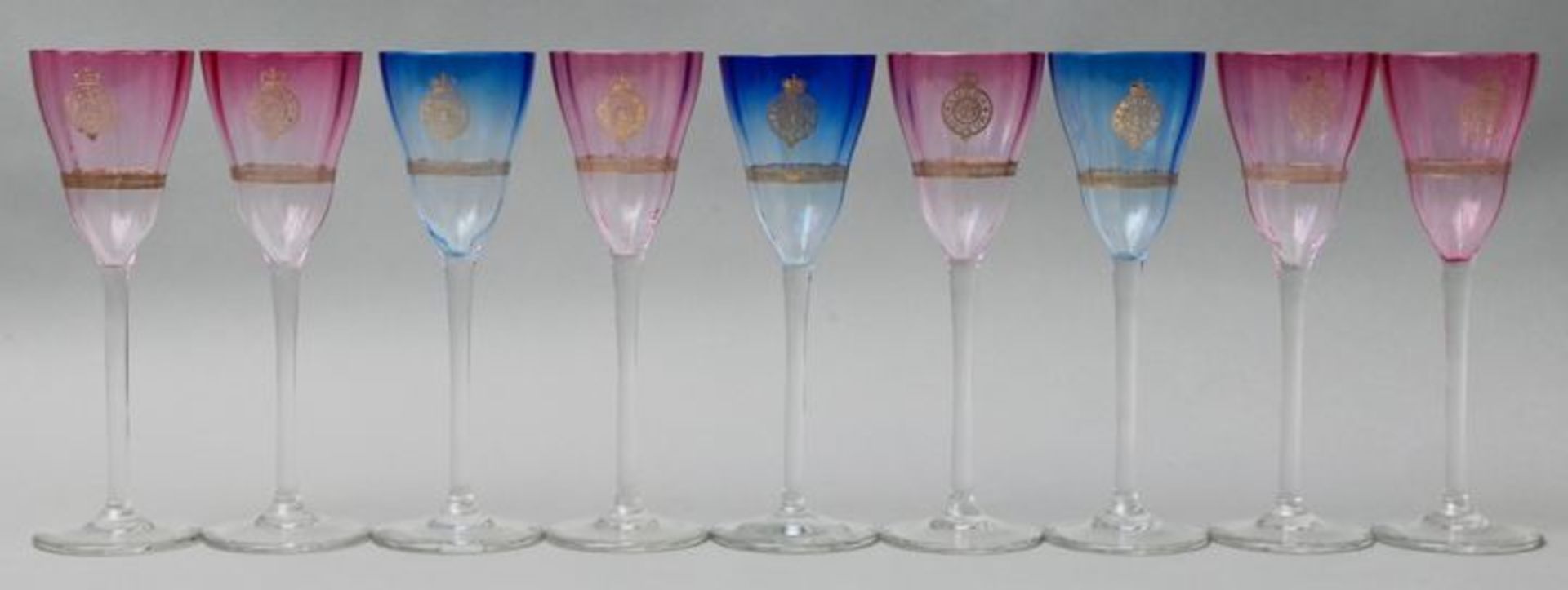 NeunJugendstil-Stängelgläser/ liquor glasses