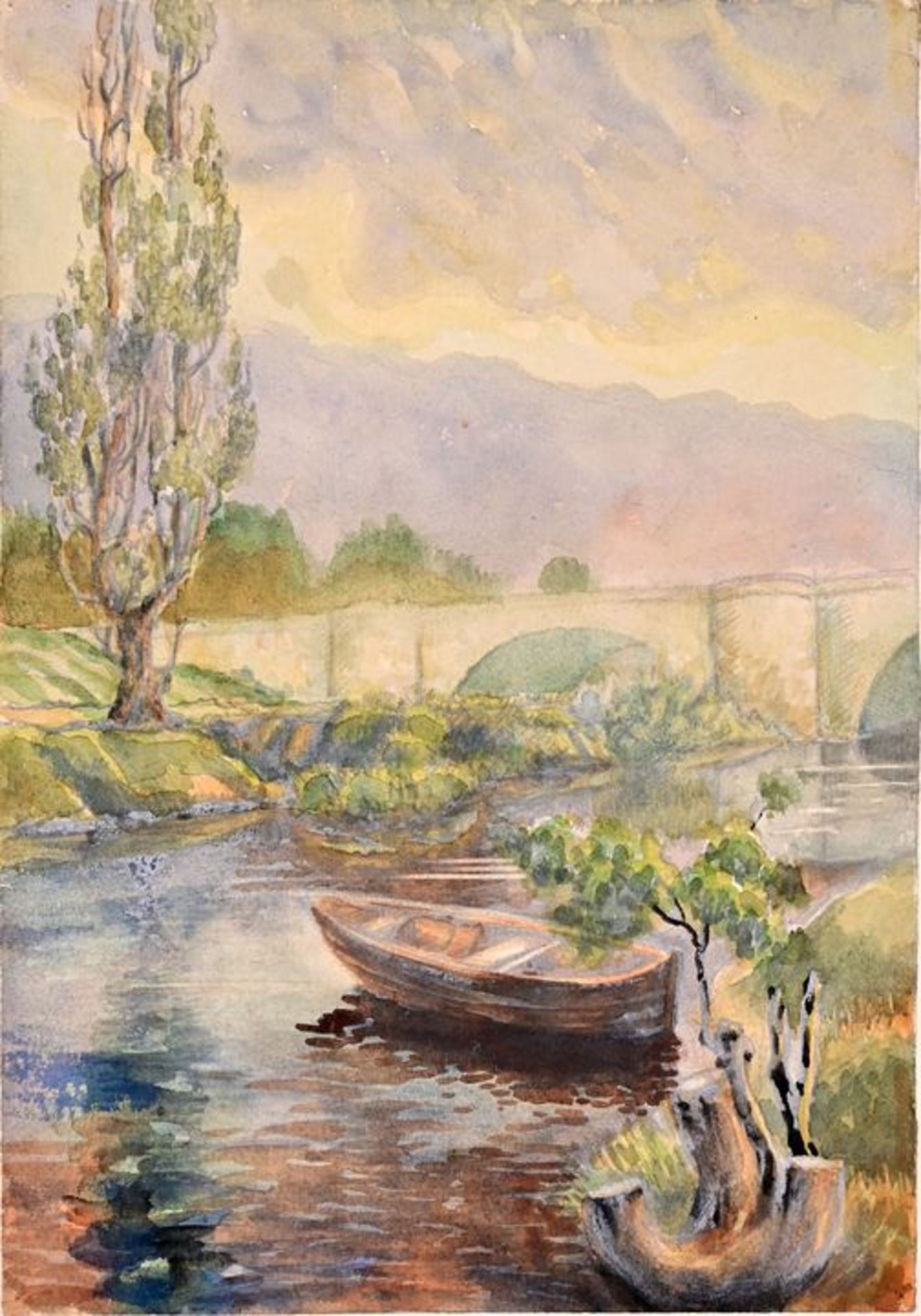 Ebermann, Fritz, Kahn an Brücke, Aqu. / Water colour
