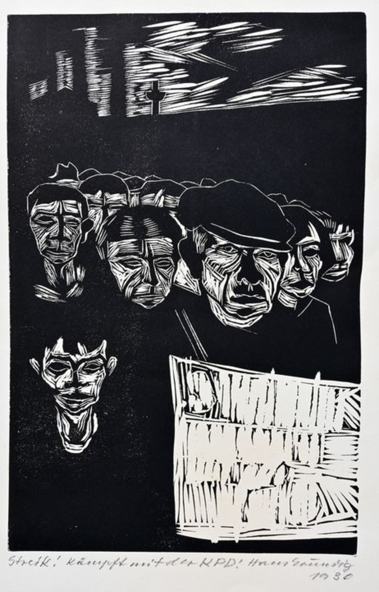 Grundig: Streik!/ linocut