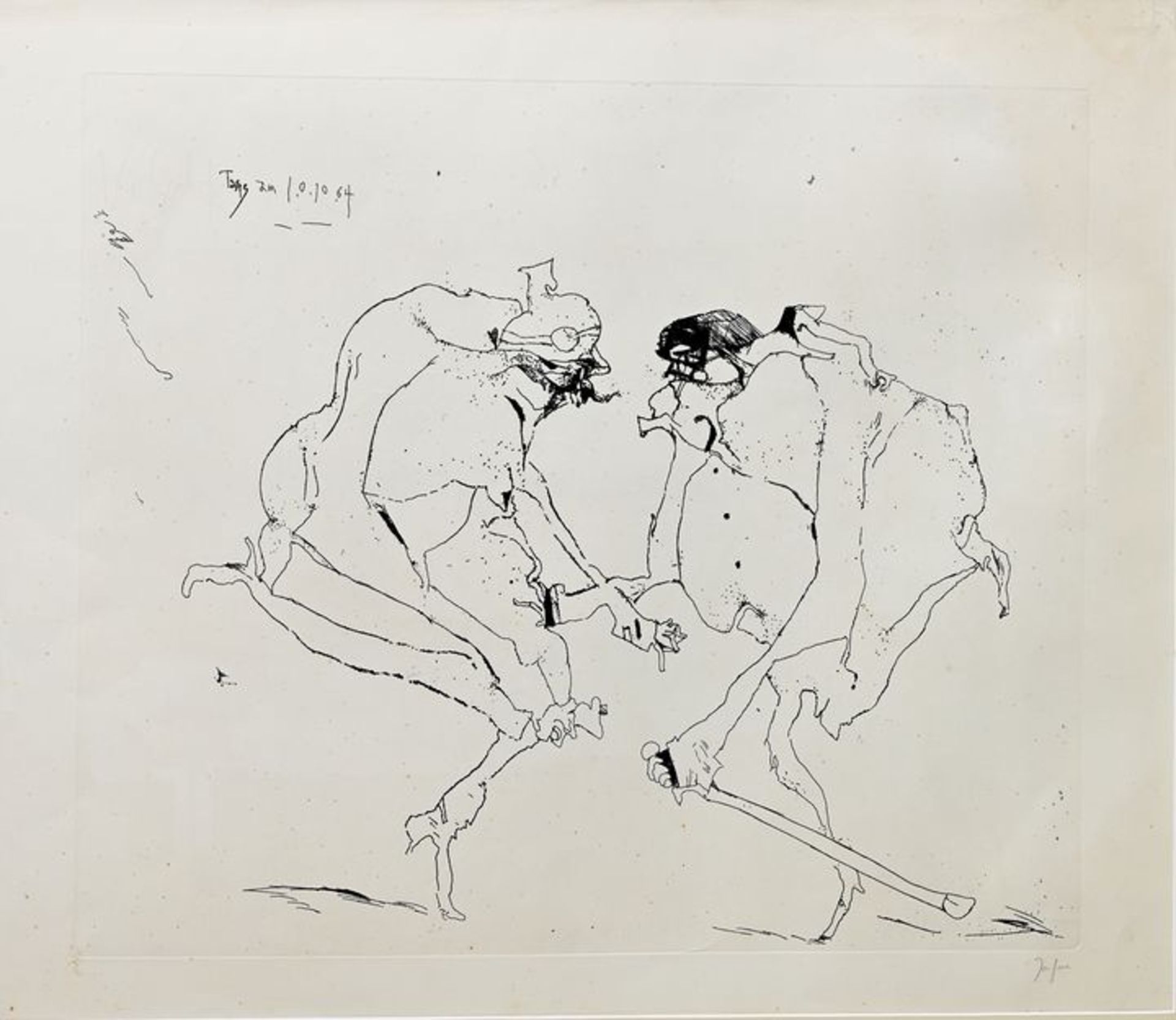 Janssen, Horst, "Verlegenheitstanz am 10.10.1964 / Jannsen, etching