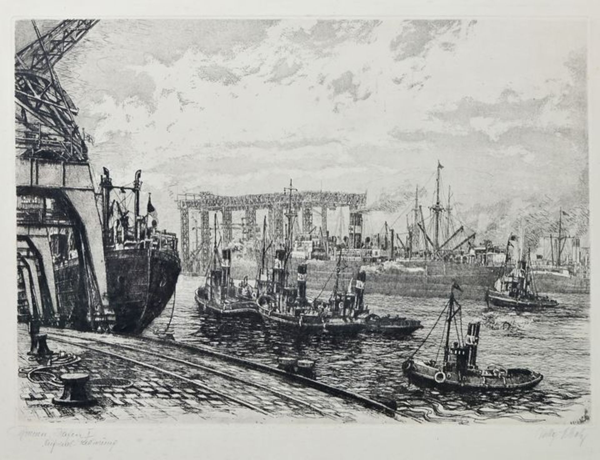 Scholz, Willy, Bremer Hafen / etching