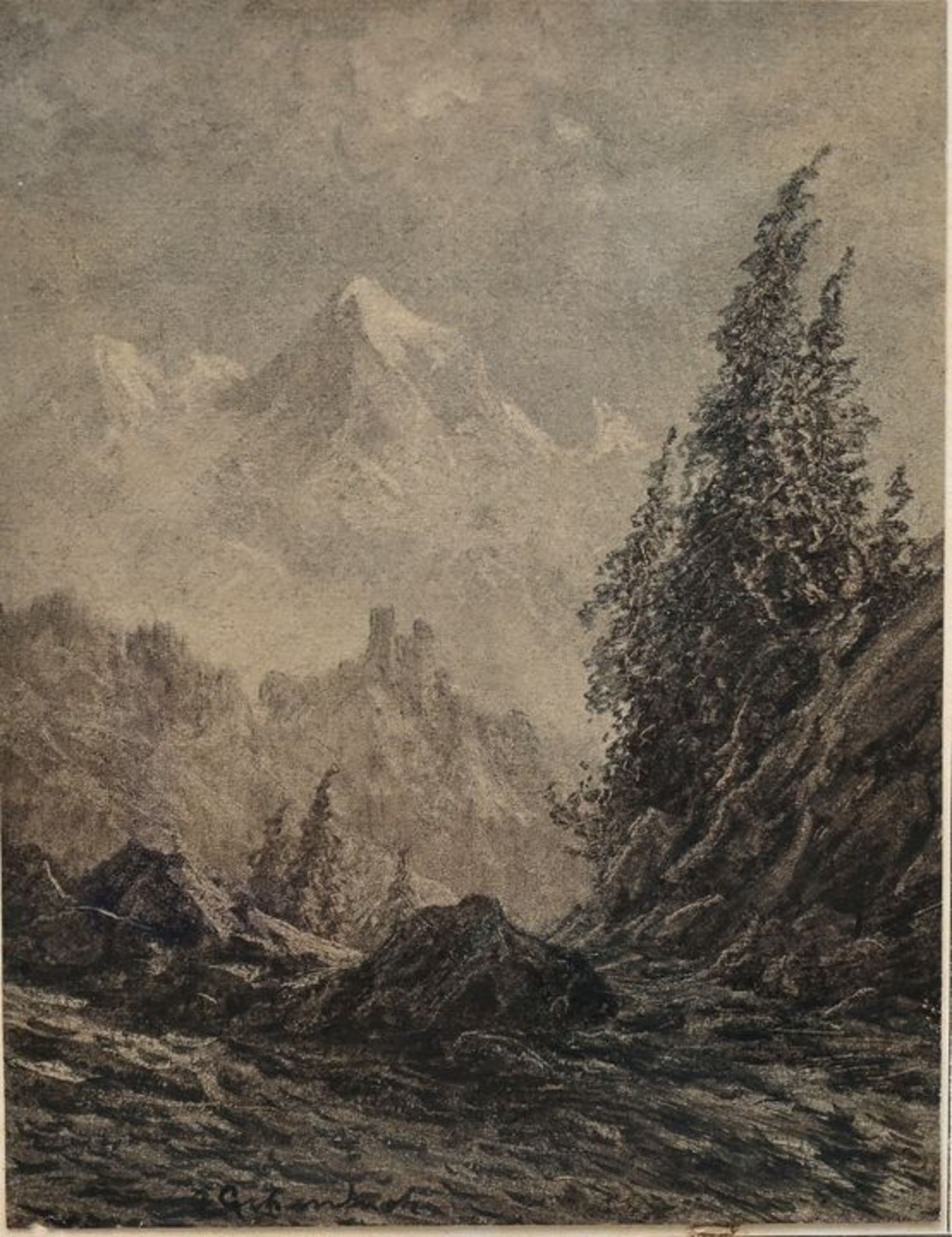 Getenbach (?), Großglockner / charcoal drawing