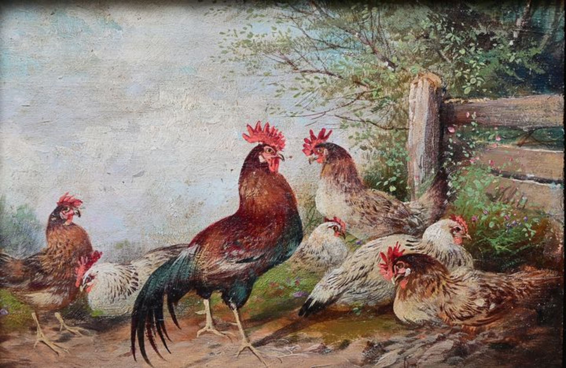 Häugensen, M,. Hühner / painting, rooster with hens