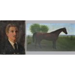 Zwei Gemälde: Herrenportrait und Pferd/ portrait of a man