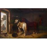 Hahn, Karl Wilhelm, Zwei Pferde im Stall / stable interiour with two horses, painting