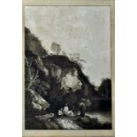 Prestel, Gebirgslandschaft mit Badenden / Mountainous landscape with female figures