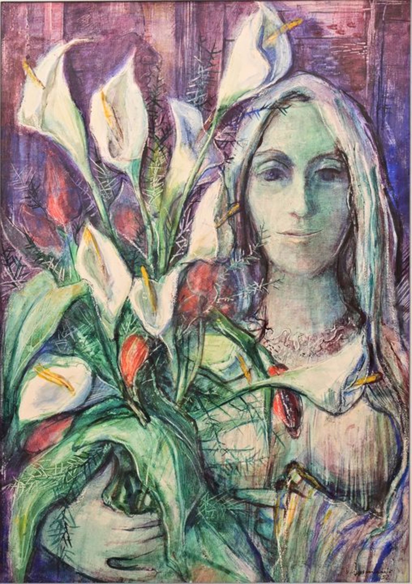 Frau und Blumenstillleben/ woman with flowers