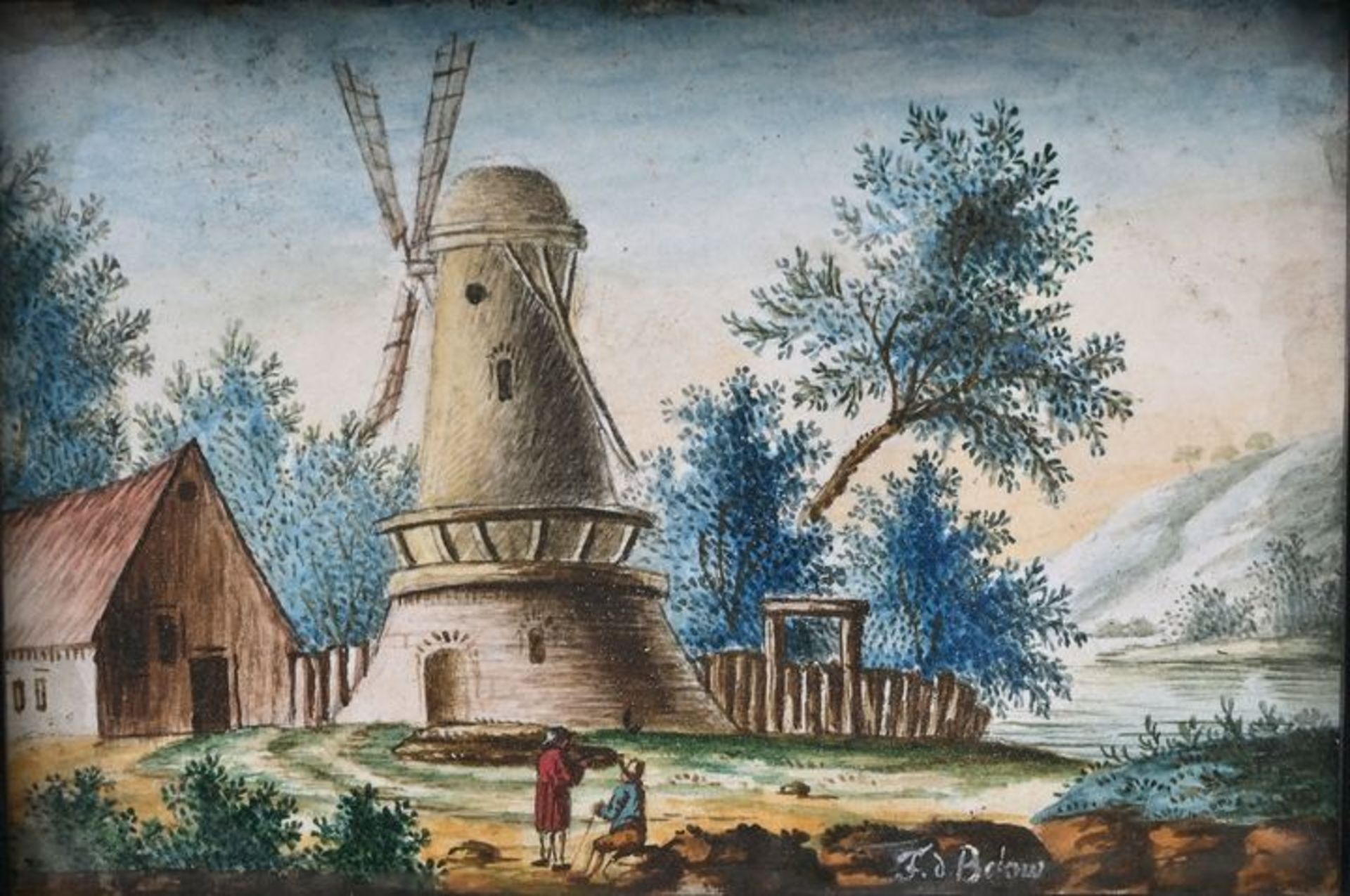 F. d. Below, Holländische Szene / water colour, dutch landscape