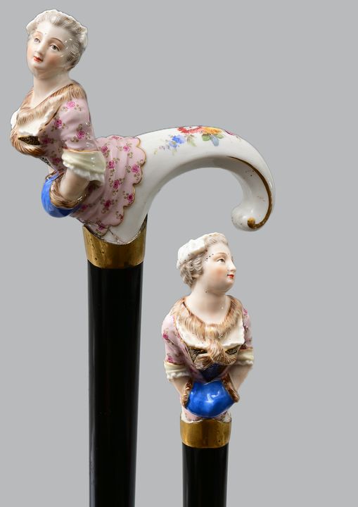 Spazierstock mit Porzellanknauf, Meissen / Cane