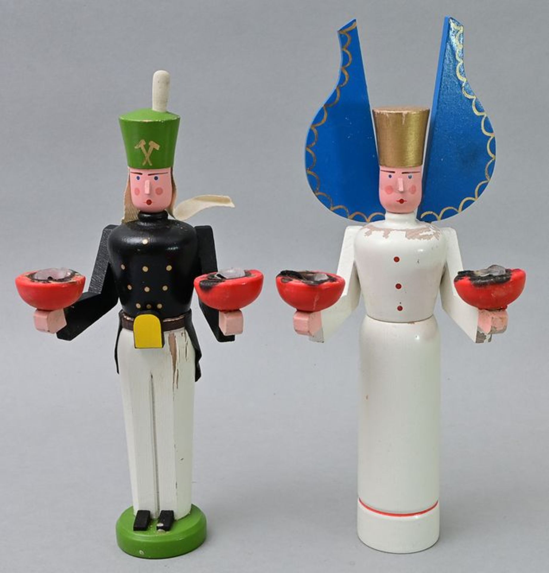 Paar Bergmannsleuchter / Two christmas candle holders